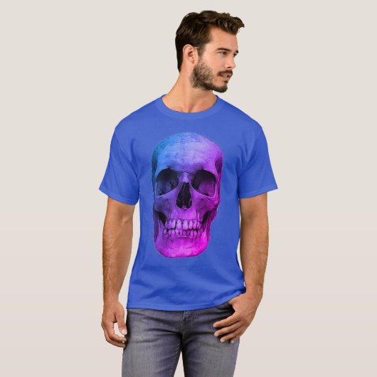 Blauwe Pop Kunst Retro Stijlvolle schedel T-shirt (Voorkant volledig)