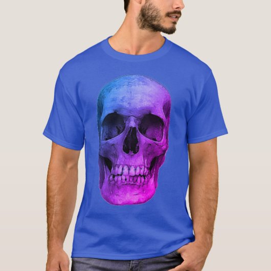 Blauwe Pop Kunst Retro Stijlvolle schedel T-shirt (Voorkant)