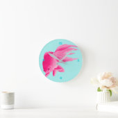 Blauwe Pop Kunst Roze Goldfish Modern Ronde Klok (Huis)