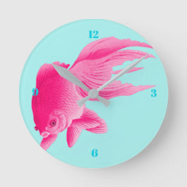Blauwe Pop Kunst Roze Goldfish Modern Ronde Klok