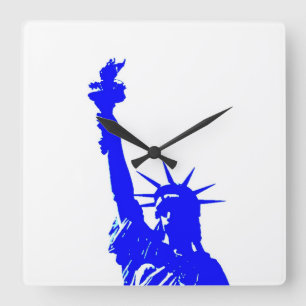 Blauwe Pop Kunstbeeld van Liberty Square Wallclock Vierkante Klok