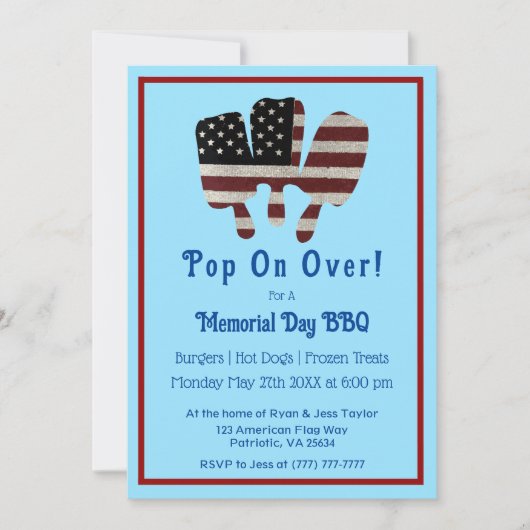 Blauwe Pop op Over Memorial Day Patriottische ijsj Kaart (Voorkant)