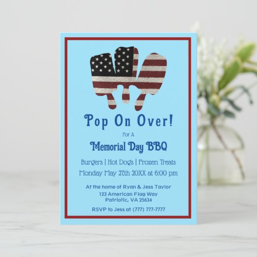 Blauwe Pop op Over Memorial Day Patriottische ijsj Kaart (Staand voorkant)