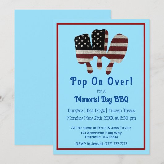 Blauwe Pop op Over Memorial Day Patriottische ijsj Kaart (Voorkant / Achterkant)