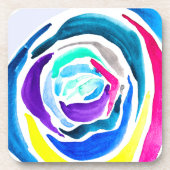 Blauwe pop roos waterverf bier onderzetter (Voorkant)