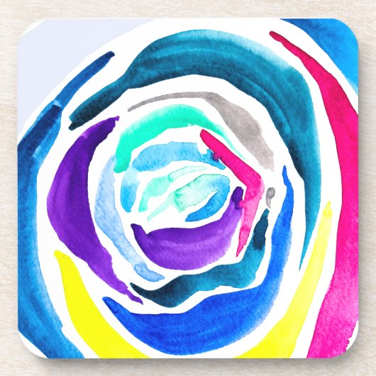 Blauwe pop roos waterverf bier onderzetter (Voorkant)