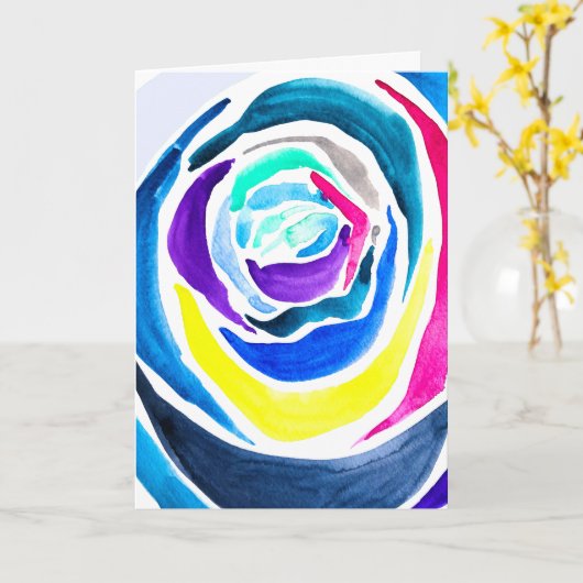 Blauwe pop roos waterverf kaart (Gele Bloem)