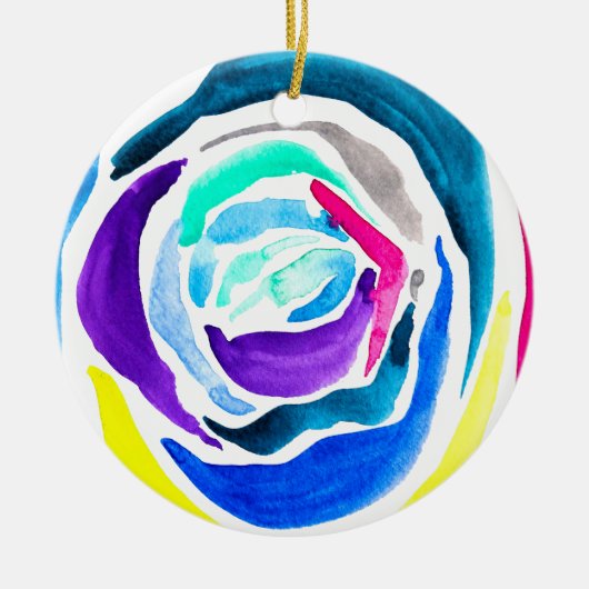 Blauwe pop roos waterverf keramisch ornament (Voorkant)