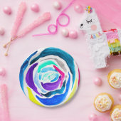 Blauwe pop roos waterverf papieren bordje (Feest)