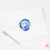 Blauwe pop roos waterverf ronde sticker (Envelop)