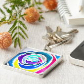 Blauwe pop roos waterverf sleutelhanger (Zijkant)