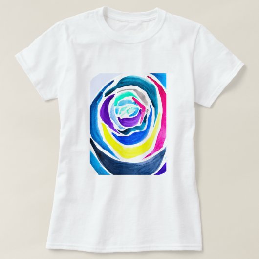 Blauwe pop roos waterverf t-shirt (Design voorkant)