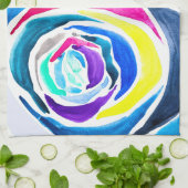 Blauwe pop roos waterverf theedoek (Gevouwen)