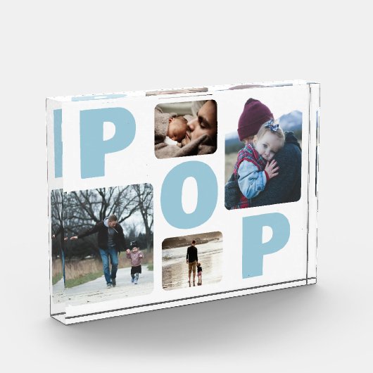 Blauwe Pop Vaderdag Familiefotocollage Fotoblokken (Links)