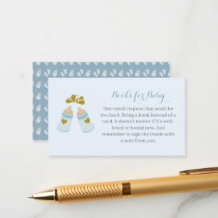 Blauwe Poppin Flessen Jongen Baby shower Informatiekaartje