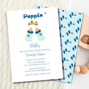Blauwe Poppin Flessen Jongen Baby shower Kaart
