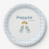 Blauwe Poppin Flessen Jongen Baby shower Papieren Bordje (Voorkant)