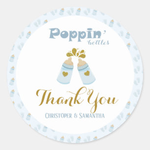 Blauwe Poppin Flessen Jongen Baby shower Ronde Sticker