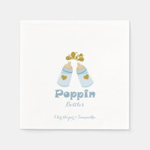 Blauwe Poppin Flessen Jongen Baby shower Servet