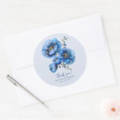 Blauwe Poppy Bloemen bruiloft Dank u Ronde Sticker (Envelop)
