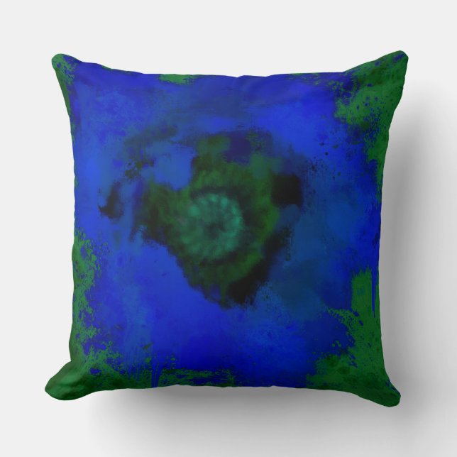 Blauwe Poppy Flower schilderij Groene achtergrond Kussen (Voorkant)