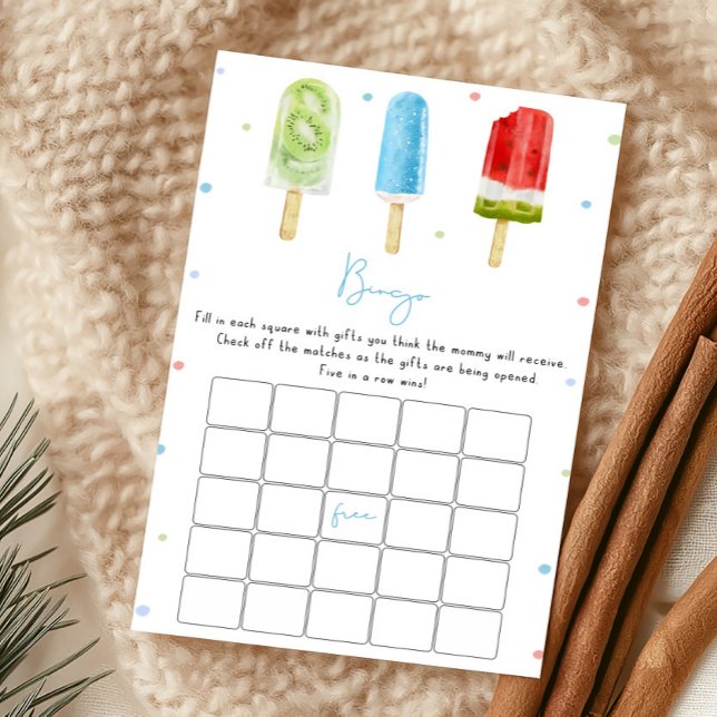 Blauwe Popsicle Baby Shower Bingo Spel (Ready to Pop Baby Shower Bingo Game)