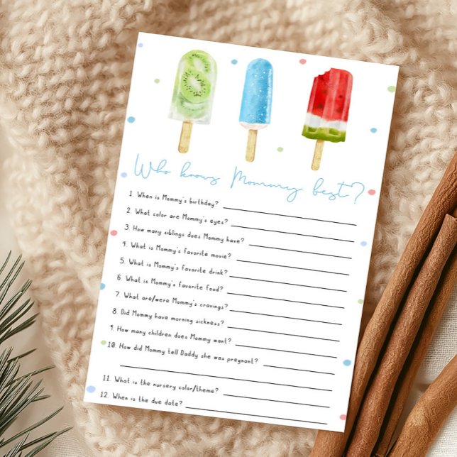 Blauwe Popsicle Shower Wie Kent Mamma Het Best Spe (Ready to Pop Baby Shower Who Knows Mommy Best Game)