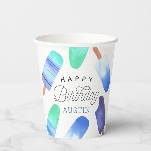 Blauwe Populair Gepersonaliseerde Kinderen Birthda Papieren Bekers (Achterkant)