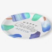 Blauwe Populair Gepersonaliseerde Kinderen Birthda Papieren Bordje (Gekanteld)