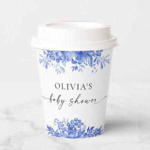 Blauwe Porselein Bloemige Baby Shower Papieren Bek Bekers