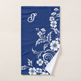 Blauwe porseleinen bloei bad handdoek