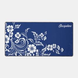 Blauwe porseleinen bloei bureaumat