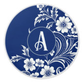 Blauwe porseleinen bloei keramische knop (Voorkant)