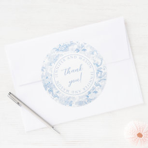 Blauwe porseleinen trouwmonogramstickers ronde sticker