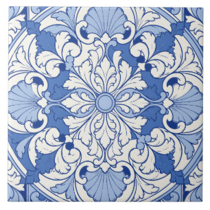 Blauwe Portugese Azulejo Acanthus Medaillon Tegeltje