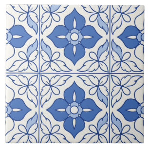 Blauwe Portugese Azulejo Bloem Lattice Tegel Tegeltje