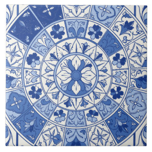 Blauwe Portugese Azulejo Rozet Medaillon Tegeltje
