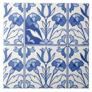 Blauwe Portugese Azulejo Tulp en Anjer Tegel Tegeltje