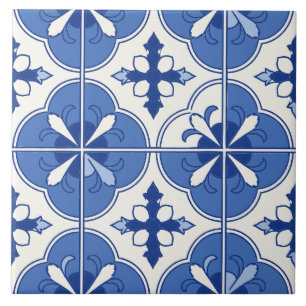 Blauwe Portugese Azulejo Vierbladige Kruis Tegel Tegeltje