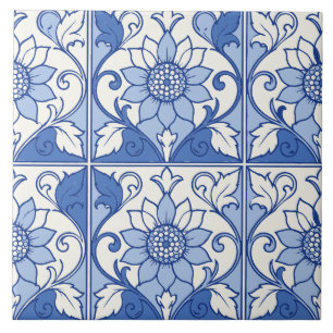 Blauwe Portugese Azulejo Zonnebloem Tegel Tegeltje