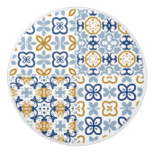 Blauwe Portugese teeltegel, bruin staal Keramische Knop (Voorkant)