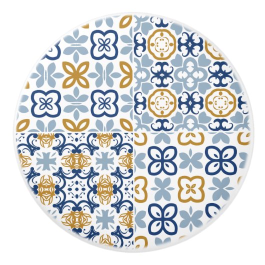 Blauwe Portugese teeltegel, bruin staal Keramische Knop (Voorkant)