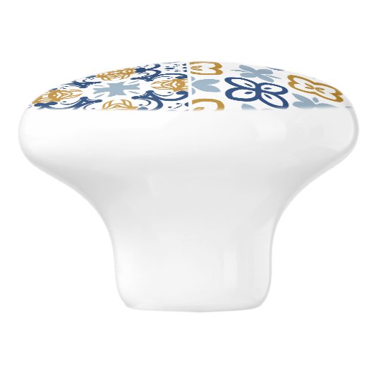 Blauwe Portugese teeltegel, bruin staal Keramische Knop (Zijkant)