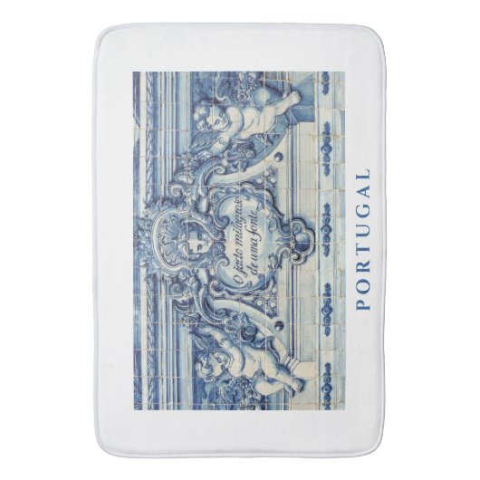 Blauwe Portugese Tegels met Engelen Badmat (Voorkant Verticaal)