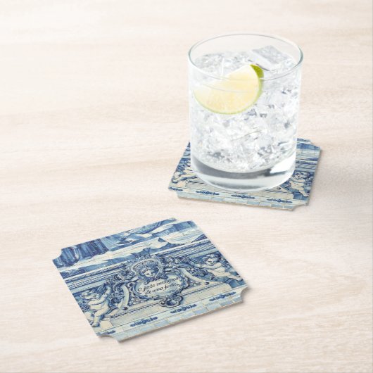 Blauwe Portugese Tegels met twee engelen Kartonnen Onderzetters (Insitu)