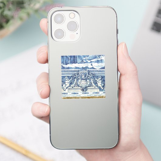 Blauwe Portugese tegels met twee engelen Sticker (Telefoon)