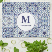 Blauwe Portugese Tiles Monogrammed Theedoek (Gevouwen)