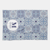 Blauwe Portugese Tiles Monogrammed Theedoek (Horizontaal)