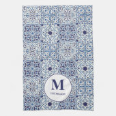 Blauwe Portugese Tiles Monogrammed Theedoek (Verticaal)