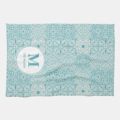 Blauwe Portugese Tiles Turquoise Monogrammed Theedoek (Horizontaal)